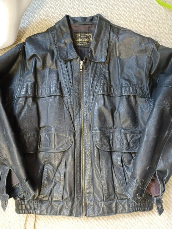 Echtes Leder Other - Echtes Leder Vintage Men’s Black Leather Bomber Jacket Sz L